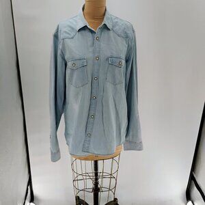 H&M Shirt Blue Denim Western Snap Pearl Button Western Women's Size L